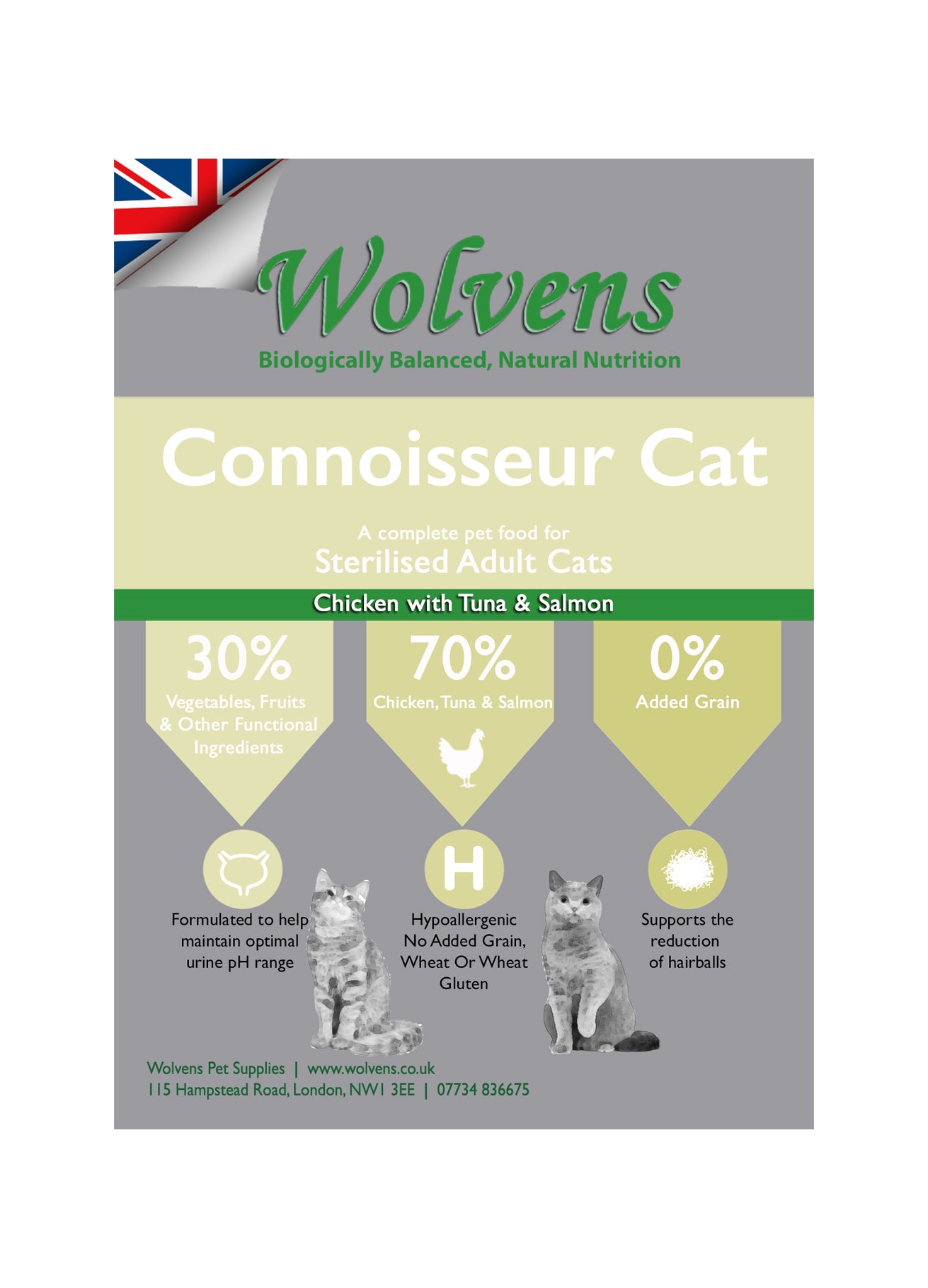 Wolvens Connoisseur for Sterilised Adult Cats. Chicken with Tuna & Salmon