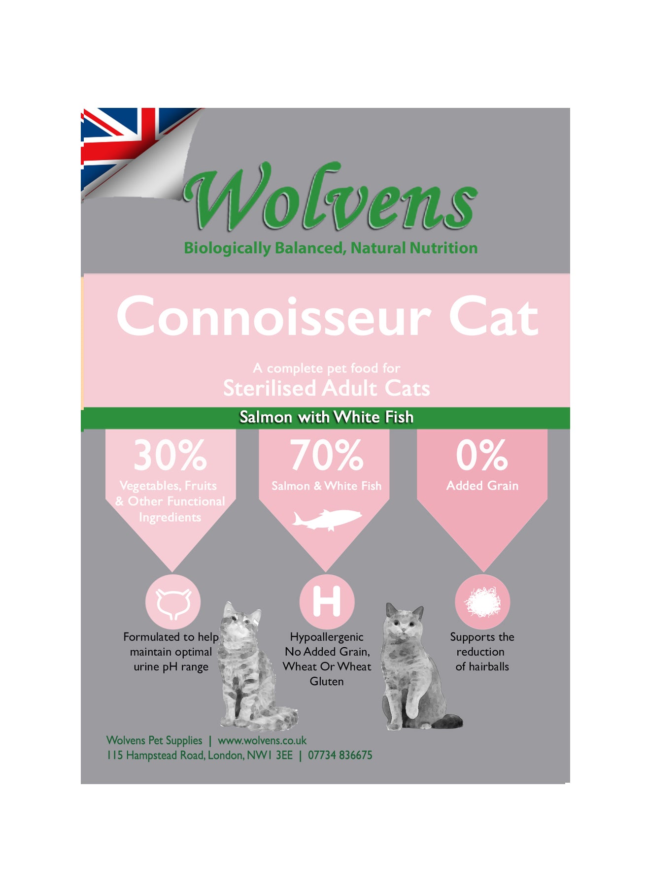 Wolvens Connoisseur  for Sterilised Adult Cats. Salmon & Whitefish