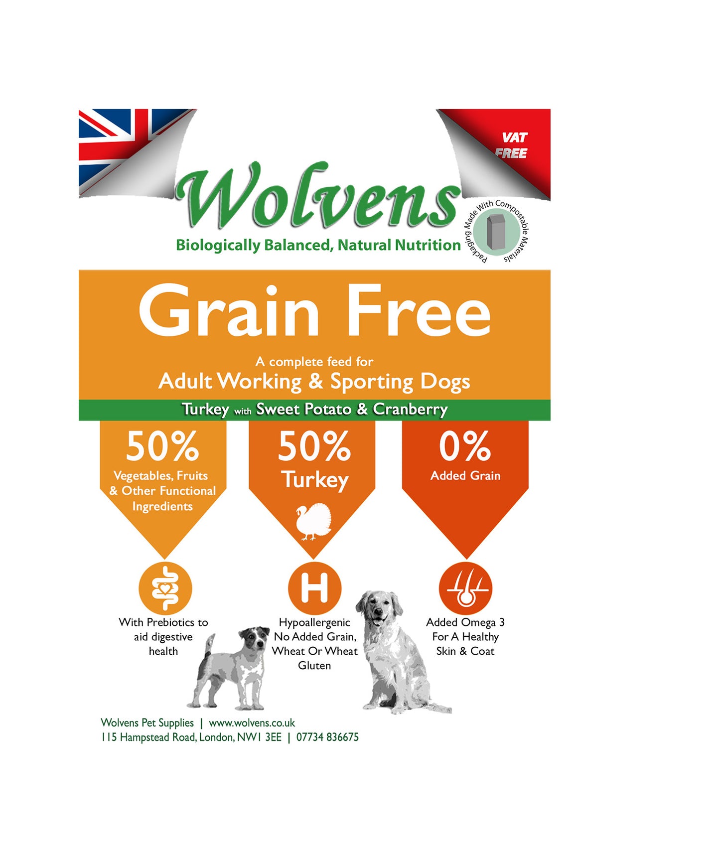 Wolvens Grain Free Adult Turkey with Sweet Potato & Cranberry.