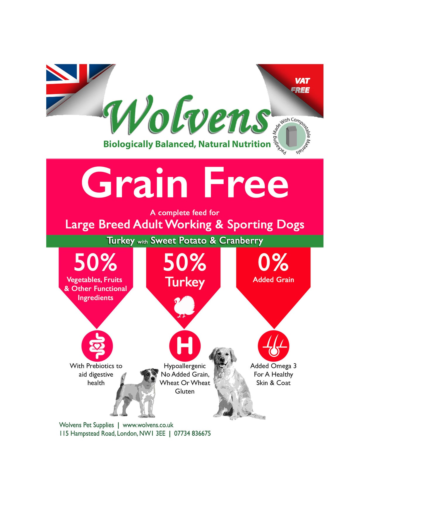 Wolvens Grain Free Adult Large Breed. Turkey with Sweet Potato & Cranberry
