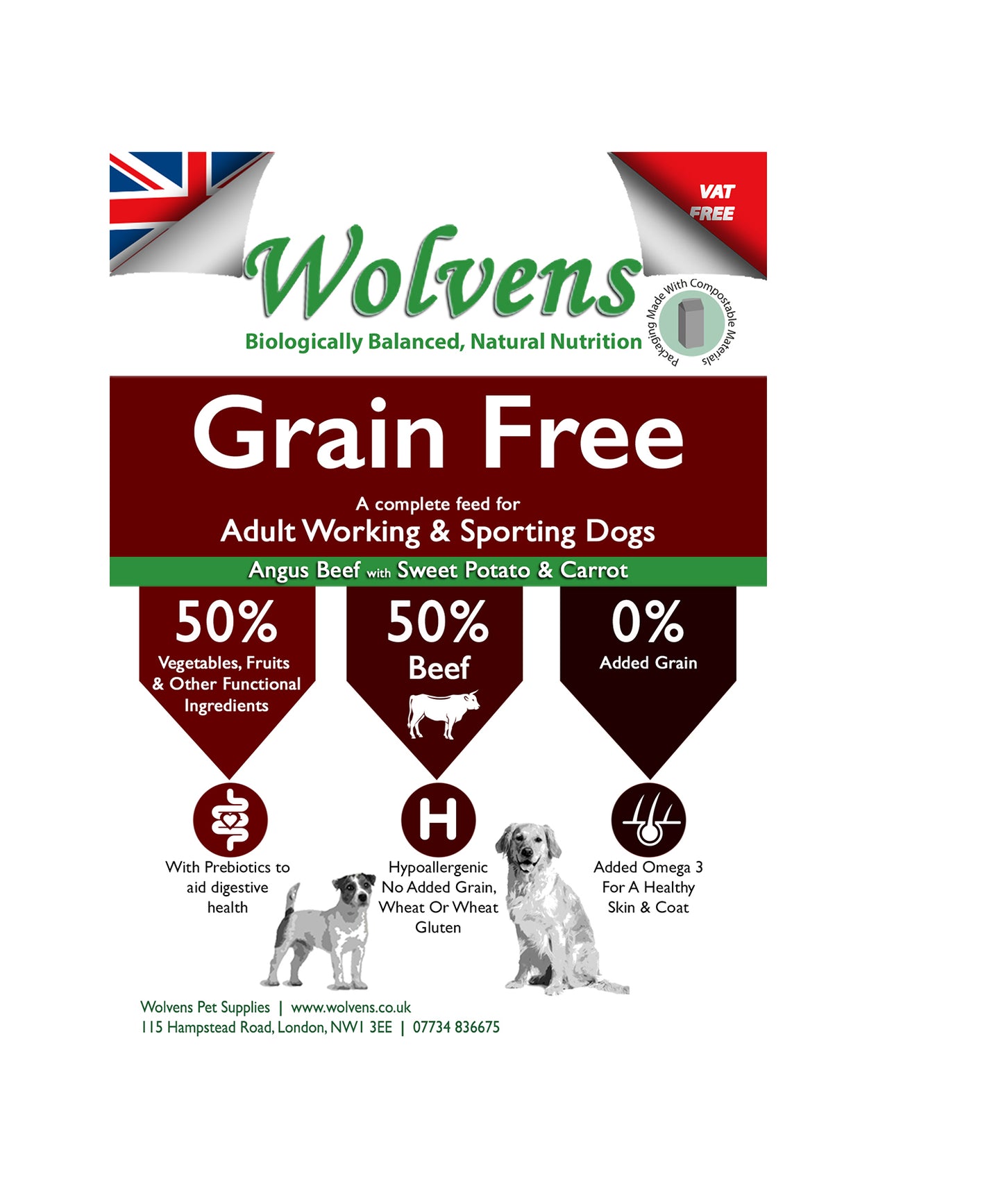 Wolvens Grain Free Adult Beef with Sweet Potato & Carrot.