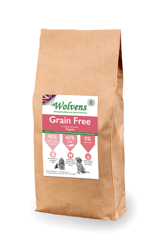 Wolvens Grain Free Puppy Food. Salmon, Haddock with Sweet Potato, Carrot & Peas